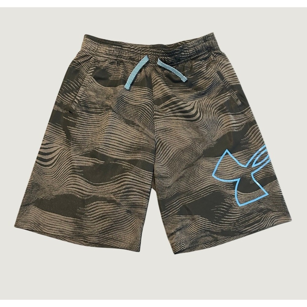 Under Armour Youth Large HeatGear Shorts Black Grey Wavy Print 1520